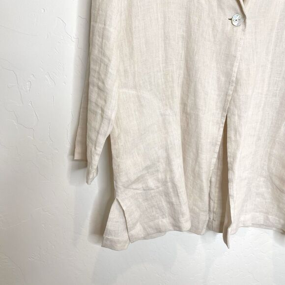 Alessia Pacino Linen Blazer Womens Small Single Button Oatmeal Roll Tab Sleeves - Picture 2 of 5